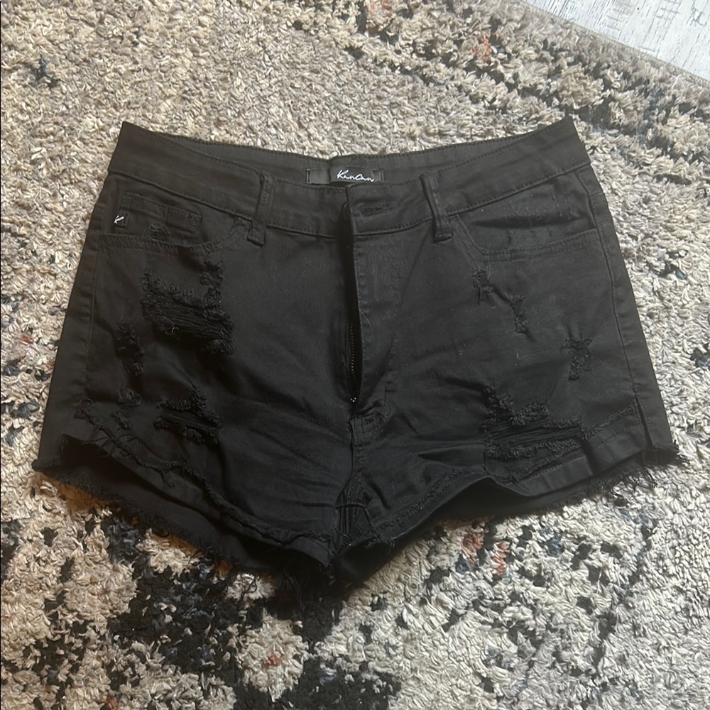 KanCan Black Jean Shorts Raw Hem